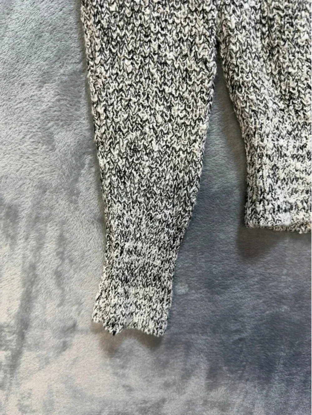 Free People Womens Chunky Knit Sweater Cotton Linen Blend Marled Black White XS